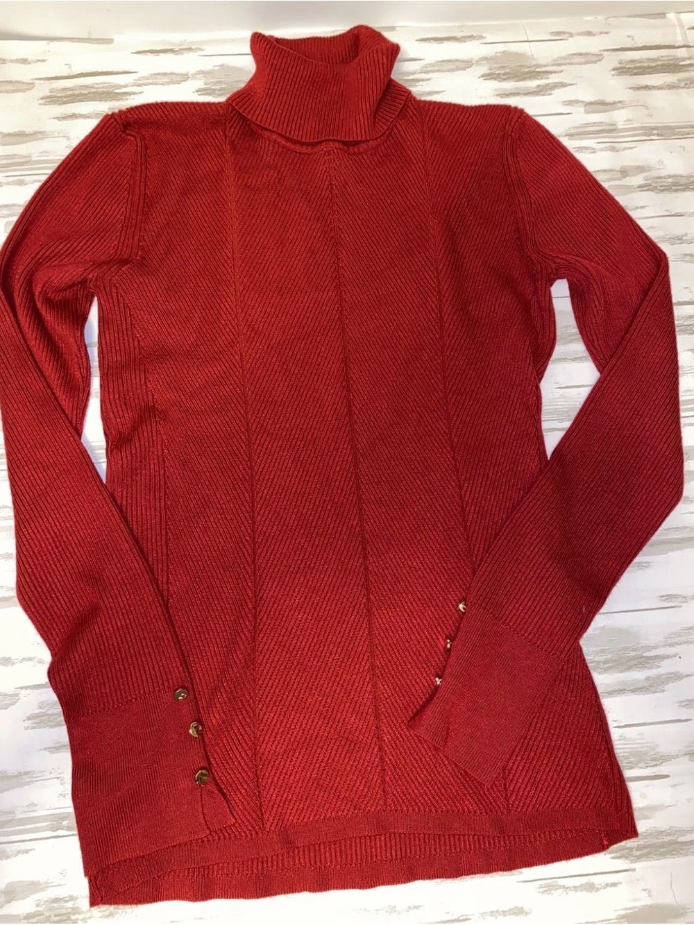 Tahari Crimson Red Ribbed Turtleneck Sweater